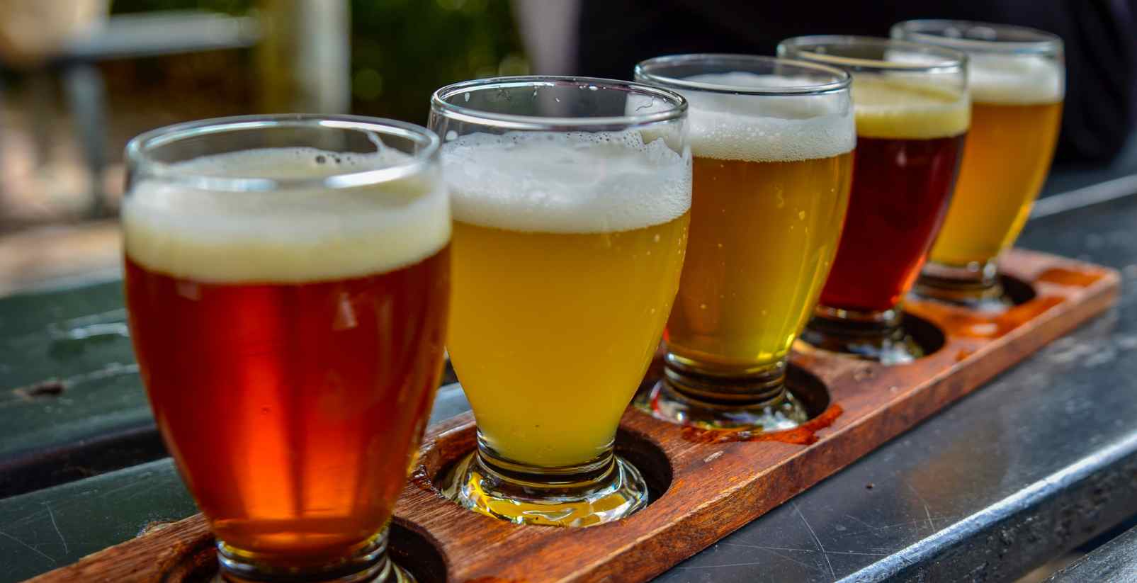 crfat beers sitting on tasting board