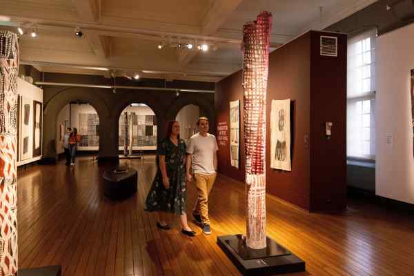 People admiring the art at the Maitland Regional Art Gallery